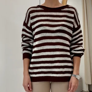 TENSIONE IN - MAGLIA PARICOLLO RIGHE - LATTE/MORO