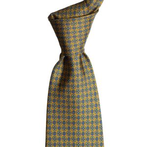COLOR BROOM YELLOW MEDALLIONS LIGHT BLUE PRINTED SILK TIE