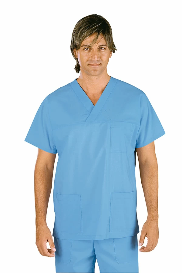 Casacca Collo a V Unisex(Uomo|Donna) Isacco | Celeste | 100% Cotone | 185 gr/m2 - immagine 2