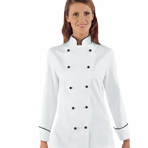 Giacca Lady Granchef Isacco | Giacca Cuoco | Donna | 100% Cotone | Bianco+Nero | 190 gr/m2