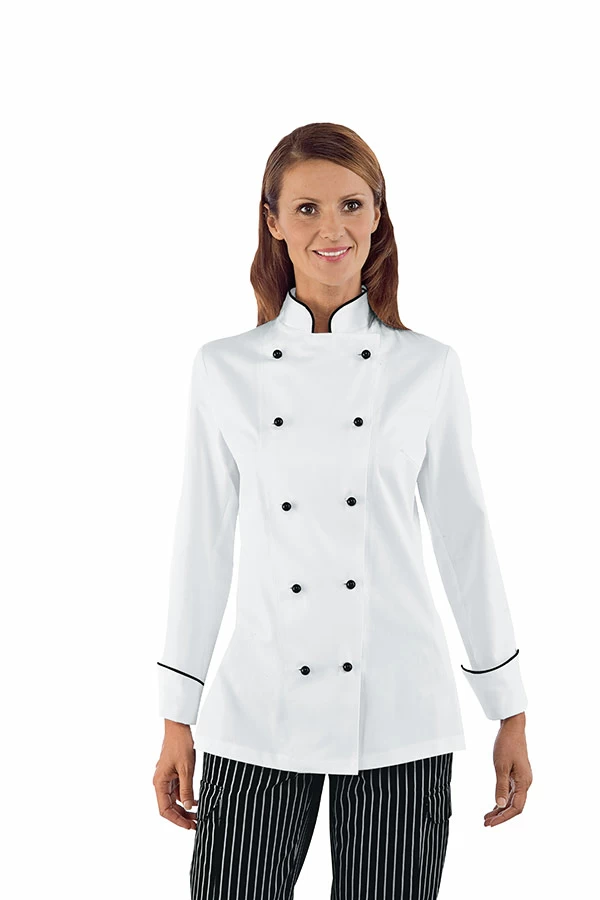 Giacca Lady Granchef Isacco | Giacca Cuoco | Donna | 100% Cotone | Bianco+Nero | 190 gr/m2 - immagine 2