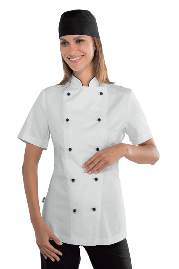 Giacca Lady Granchef Isacco | Giacca Cuoco | Donna | 100% Cotone | Bianco+Nero | 190 gr/m2 - immagine 3