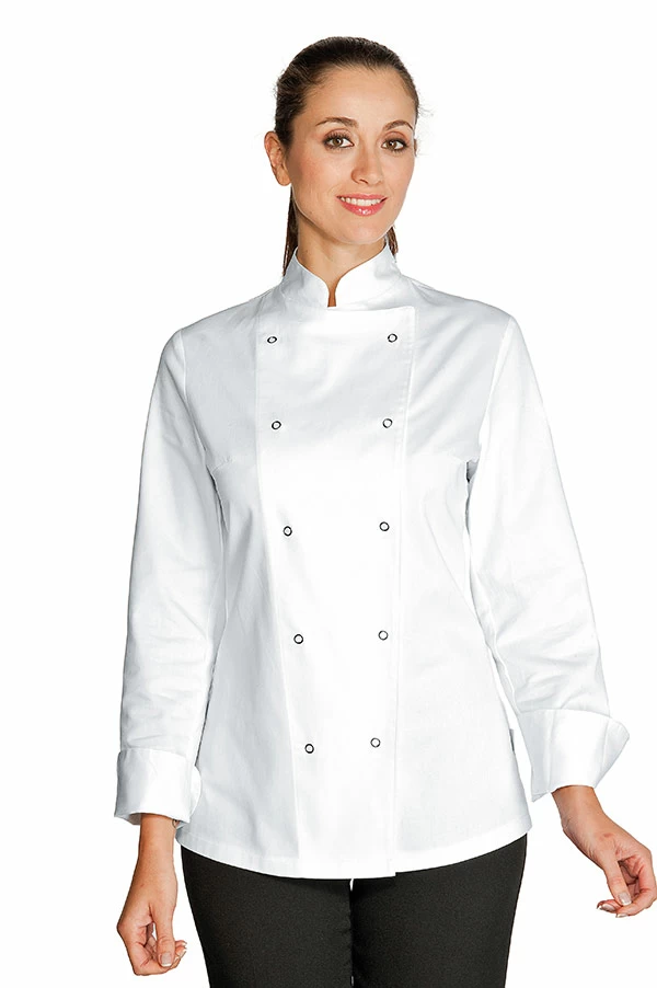Lady Esmeralda Bottoni a Pressione Isacco | Giacca Cuoco | Donna | Bianco | 100% Cotone | 190 gr/m2