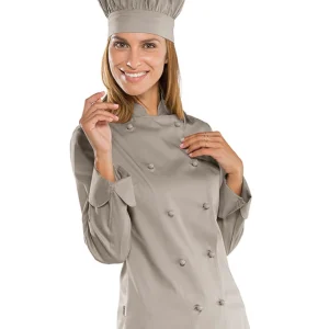 Giacca Lady Chef Isacco | Giacca Cuoco | Donna | Tortora | 195 gr/m2