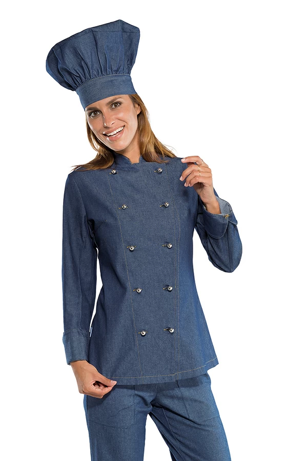 Giacca Lady Chef Isacco | Giacca Cuoco | Donna | 100% Cotone | Jeans | 220gr/m2 - immagine 2