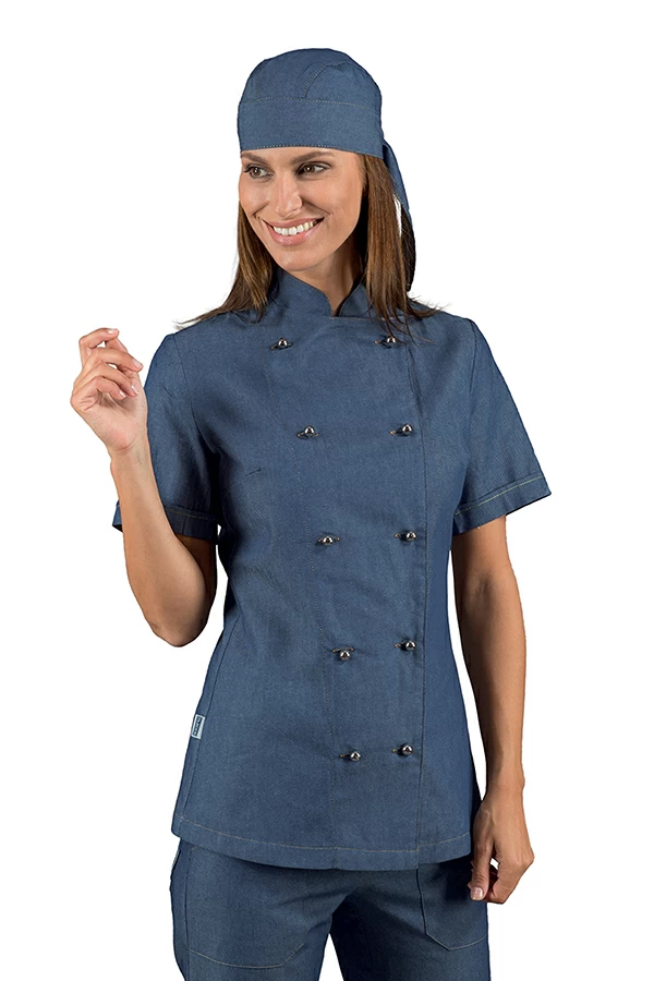 Giacca Lady Chef Isacco | Giacca Cuoco | Donna | 100% Cotone | Jeans | 220gr/m2 - immagine 3