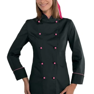 Giacca Lady Extra Light Isacco | Giacca Cuoco | Donna | Nero+Fuxia | 125 gr/m2