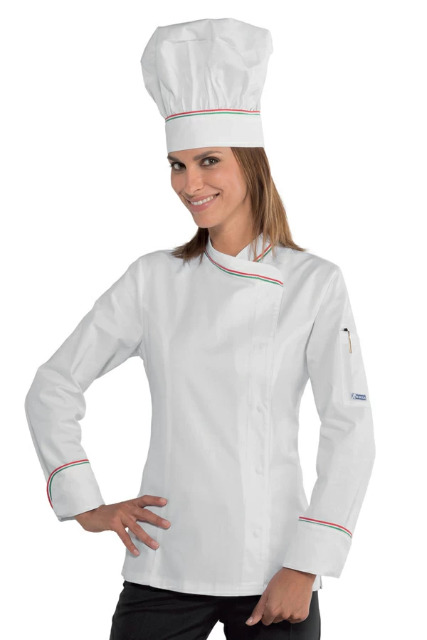 Giacca Lady Snaps Isacco | Giacca Cuoco | Donna | Bianco + Tricolore | 100% Cotone | 190 gr/m2 - immagine 2
