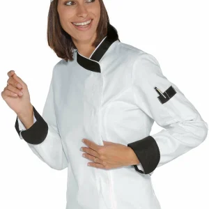 Giacca Lady Snaps Isacco | Giacca Cuoco | Donna | Bianco+Nero| 100% Cotone | 190 gr/m2