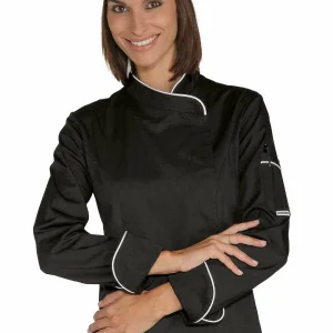 Giacca Lady Snaps Isacco | Giacca Cuoco | Donna | Nero+Bianco | 195gr/m2