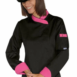 Giacca Lady Snaps Isacco | Giacca Cuoco | Donna | Nero+Fuxia | 195gr/m2