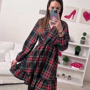 Abitino scollo V TARTAN NERO