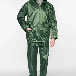 Completo in Nylon/PVC Sottozero | Completo Giacca + Pantalone | Impermeabili | Antipioggia | Uomo | Spessore 0,18mm | con Tasche | con Cappuccio