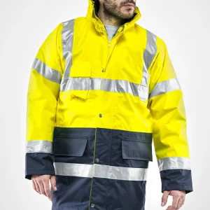 Bi Road Sottozero | Giubbotto Alta Visibilità | Giacca | Parka | Uomo | Giubbotto Interno Staccabile | con Tasche | con Cappuccio | Conforme