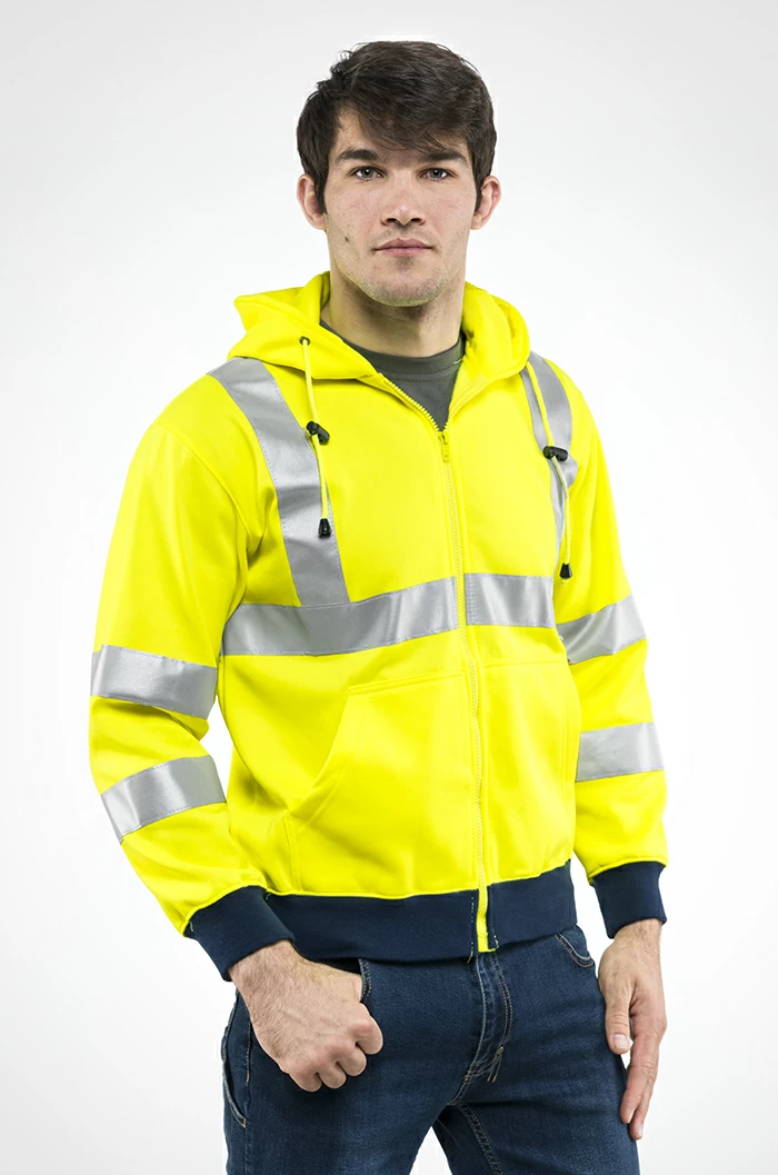 Flash Sottozero | Felpa Alta Visibilità | Uomo | con Cappuccio | Zip Intera | con Tasche | Conforme | 280 gr/m2