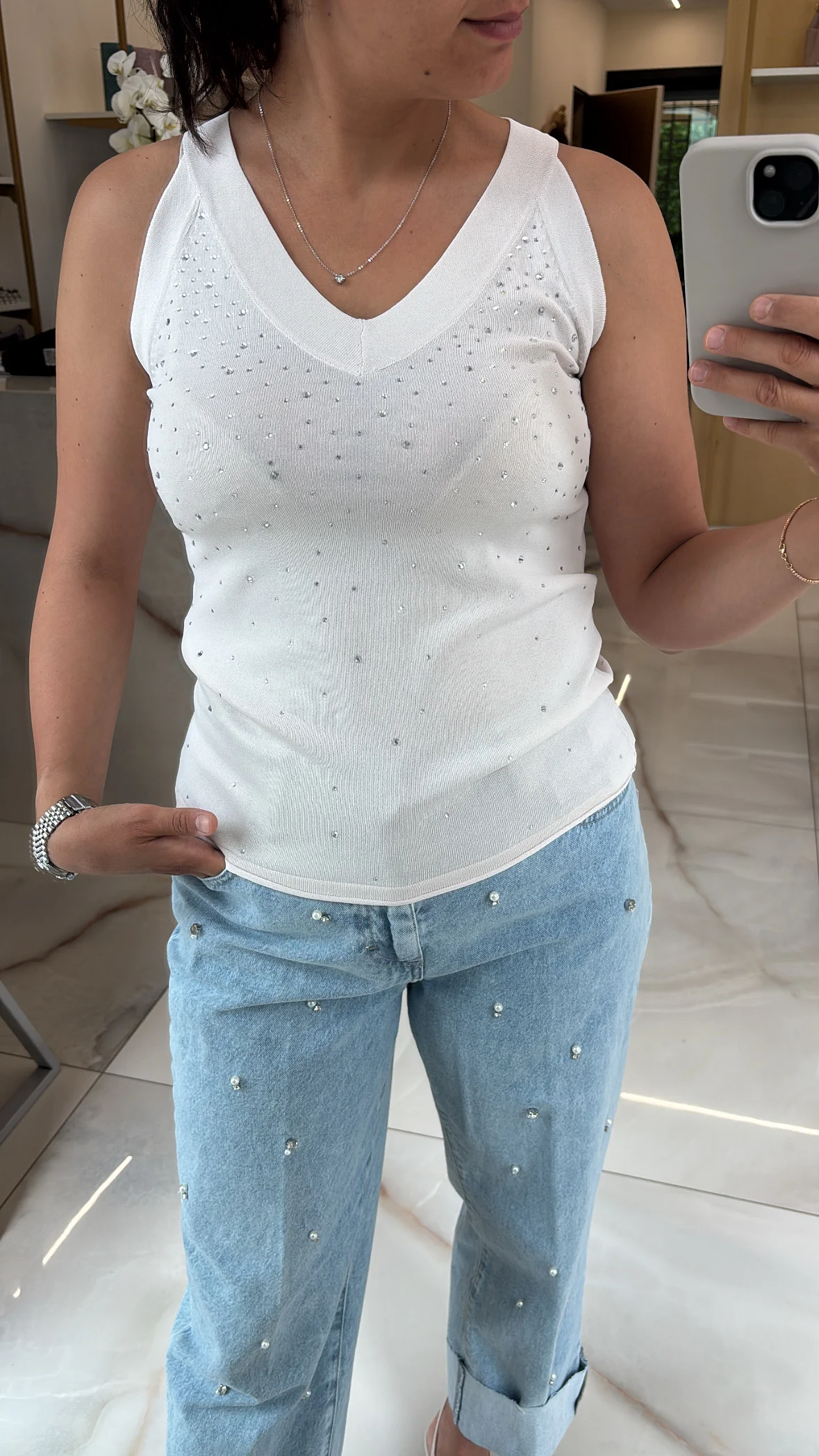 DANIEL & MAYER - CANOTTA DIAMANTINI - BEIGE - immagine 4