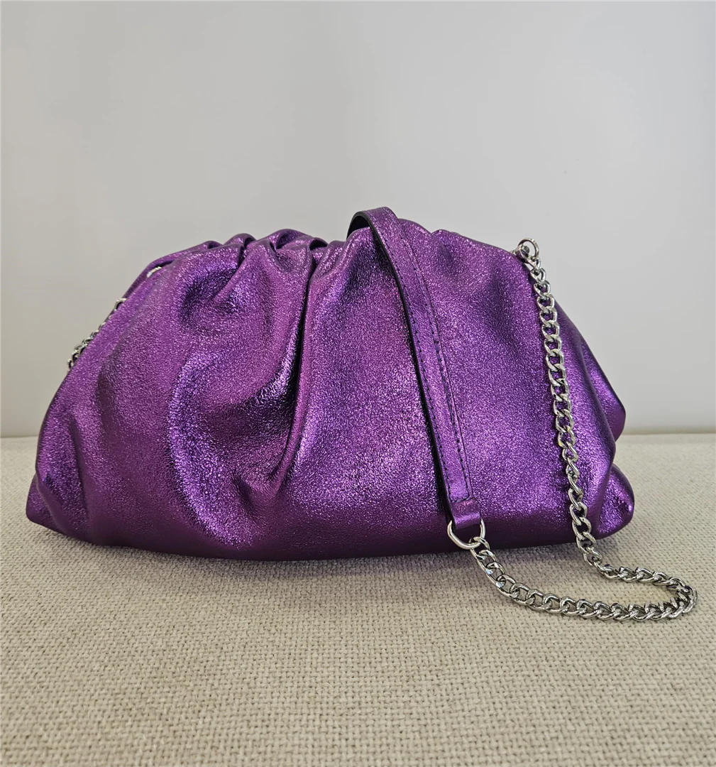 Borsa Pasticcino Grande Laminata Con Tracolla Argento E Pelle - Divisione Chickster's cod. M3539 - immagine 3