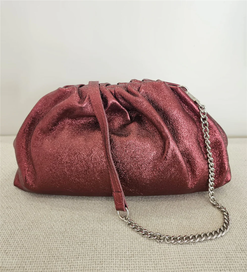 Borsa Pasticcino Grande Laminata Con Tracolla Argento E Pelle - Divisione Chickster's cod. M3539 - immagine 5