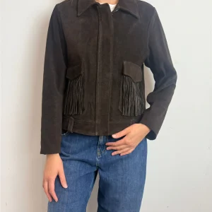 Giacca Corta In Vera Pelle 100% Con Maxi Tasche Frontale Con Frange - Vicolo cod. TF0328