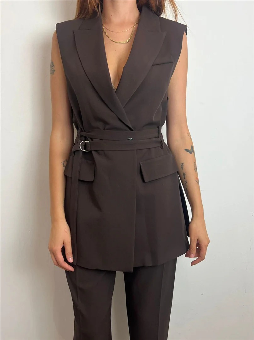 Gilet Lungo Con Tasche E Cintura - Imperial cod. LC83KIC - immagine 2