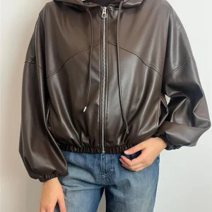 Bomber Con Cappuccio Oversize In Similpelle - Imperial cod. VHN6KGJC