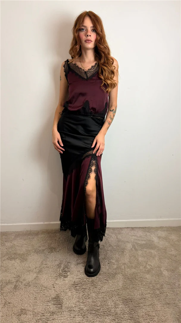 Gonna Satin Bicoloe Con Pizzo - Vicolo cod. TF1249 - immagine 2