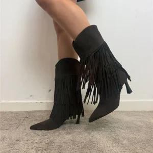 Stivale In Camoscio Con Frange Tacco Cm 7 - Ovye' cod. 25/AT5016CAM