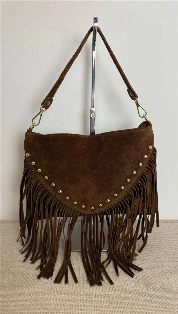 Pochette Con Frange In Camoscio Con Borchie E Tracolla - Divisione Chickster's cod. M3585 - immagine 3