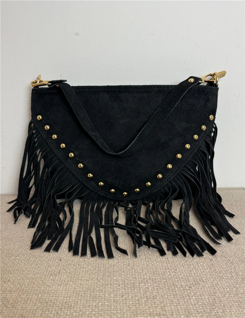 Pochette Con Frange In Camoscio Con Borchie E Tracolla - Divisione Chickster's cod. M3585 - immagine 4