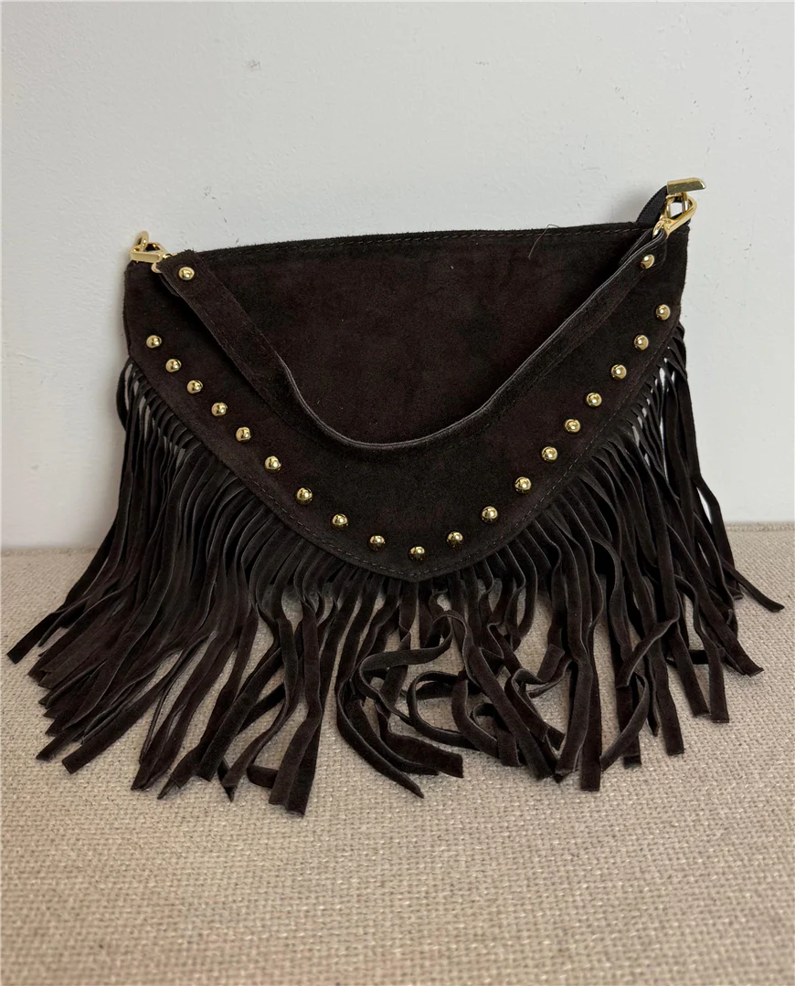 Pochette Con Frange In Camoscio Con Borchie E Tracolla - Divisione Chickster's cod. M3585 - immagine 5