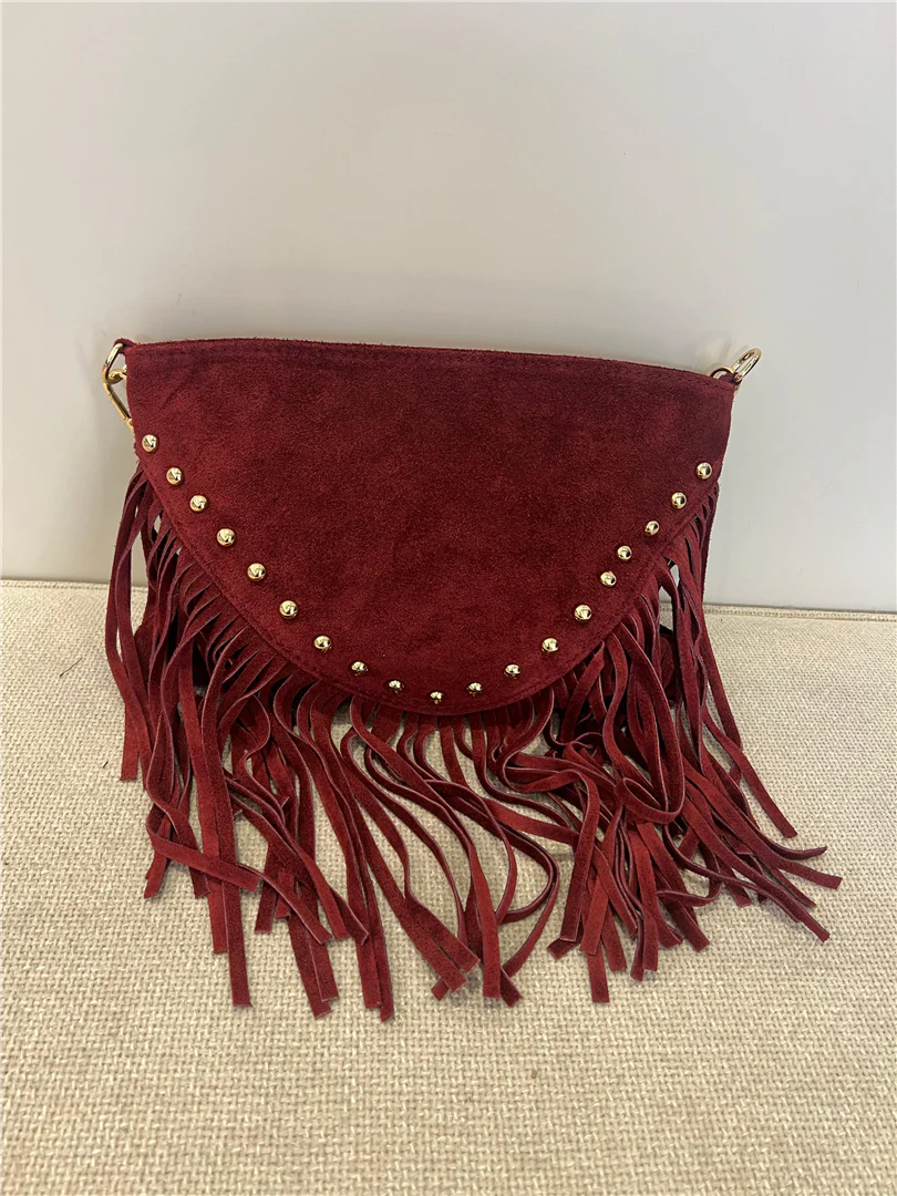 Pochette Con Frange In Camoscio Con Borchie E Tracolla - Divisione Chickster's cod. M3585 - immagine 7