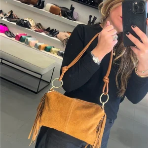 Borsa Mini Con Frange In Camoscio E Tracolla In Pelle - Divisione Chickster's cod. M3586