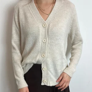 Cardigan A Coste Con Bottoni Frontali E Scollo A V - Please cod. M49779032