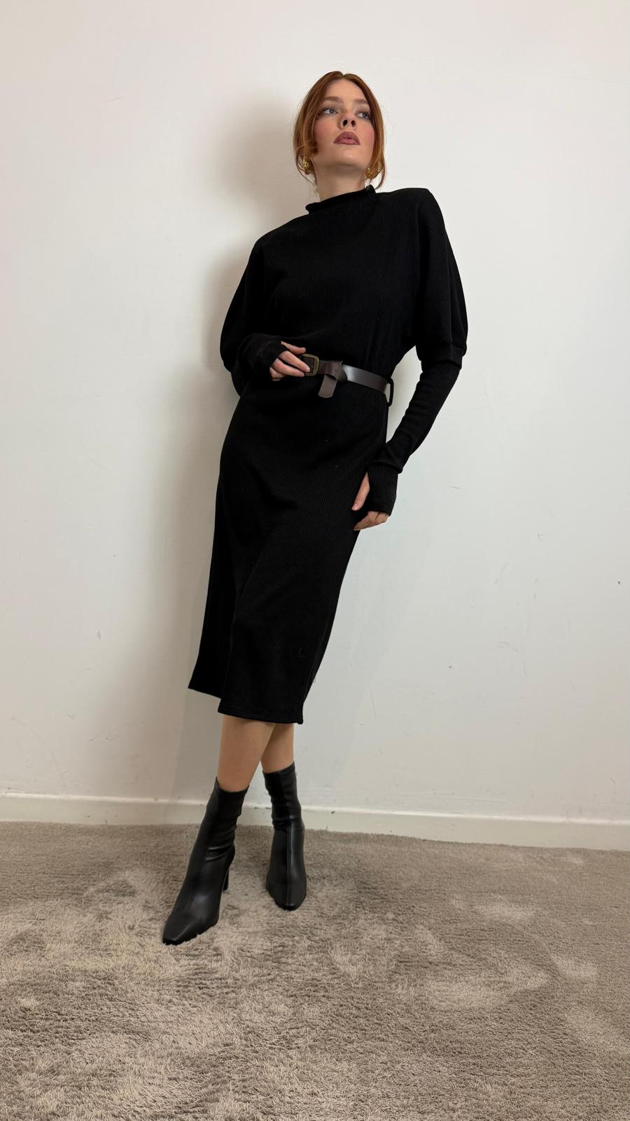 Abito Midi In Maglia A Costina Con Cintura - Haveone cod. AVS_P102