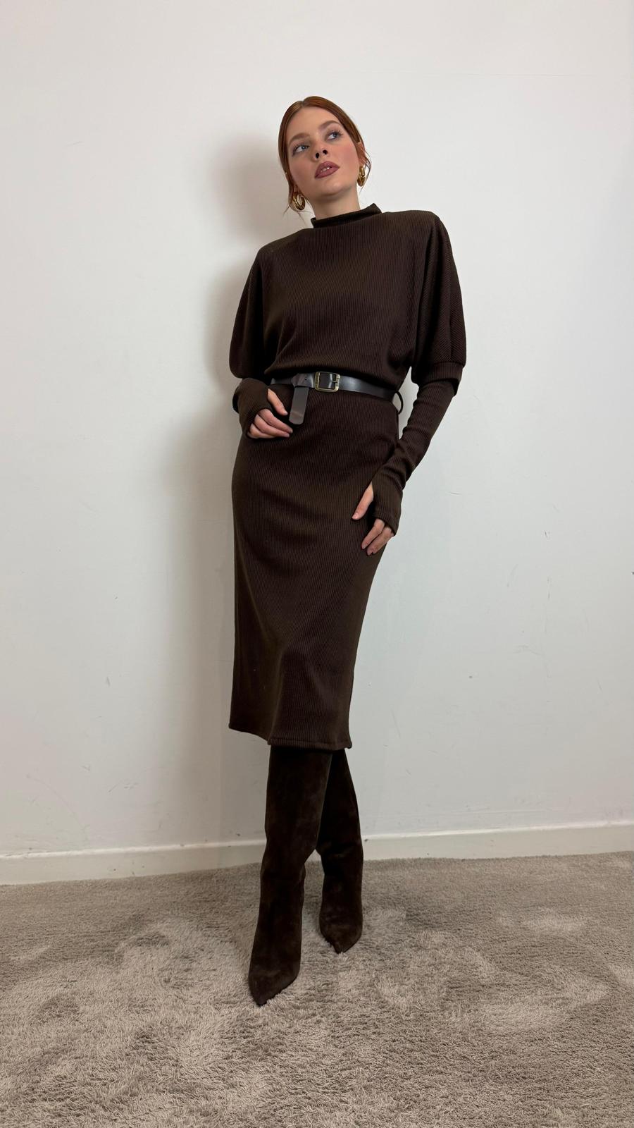 Abito Midi In Maglia A Costina Con Cintura - Haveone cod. AVS_P102 - immagine 3