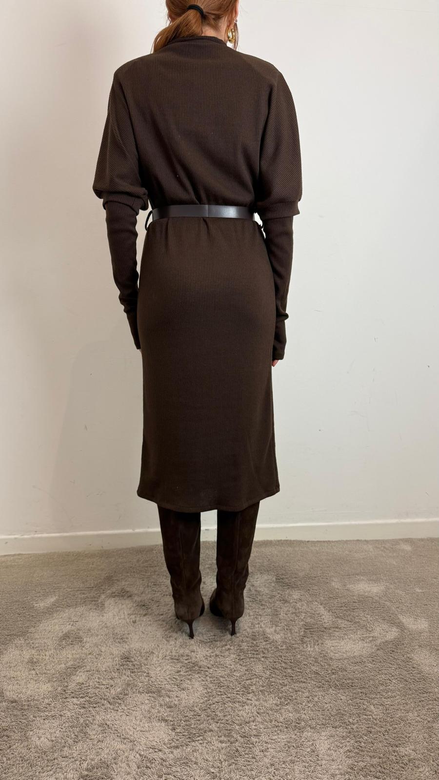 Abito Midi In Maglia A Costina Con Cintura - Haveone cod. AVS_P102 - immagine 4