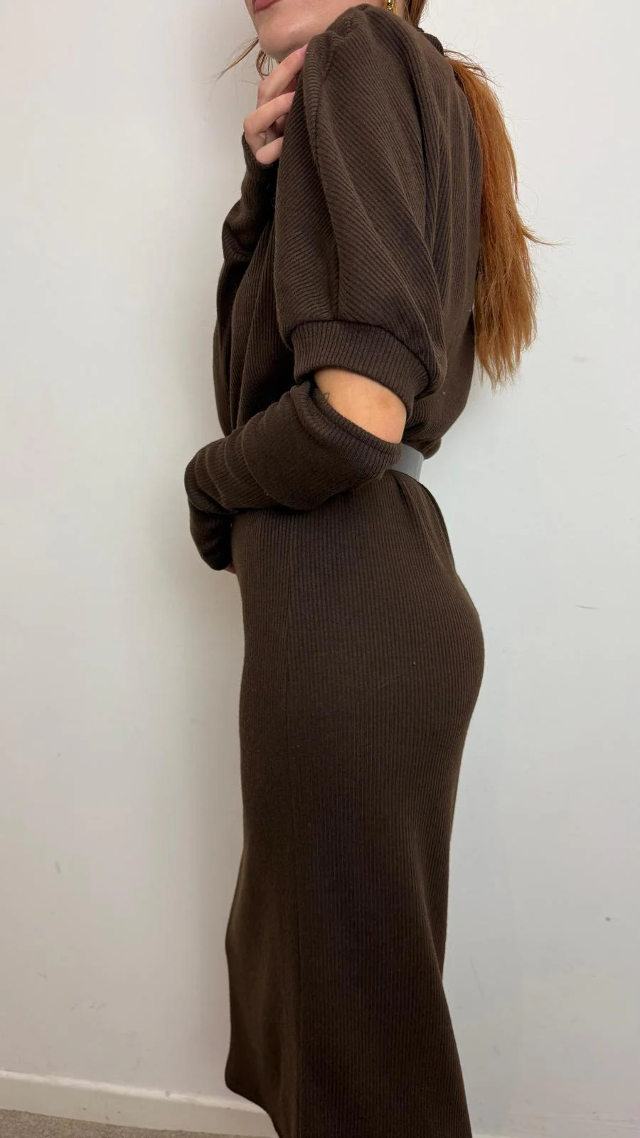 Abito Midi In Maglia A Costina Con Cintura - Haveone cod. AVS_P102 - immagine 5