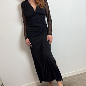 Abito Lungo Scollo A V Maniche Lunghe In Pizzo - Haveone cod. AMI_P055