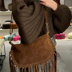 Borsa Moon In Camosciocon Frange E Doppia Tracolla Lung. Cm 34 H. Cm22 - Divisione Chickster's cod. M3593