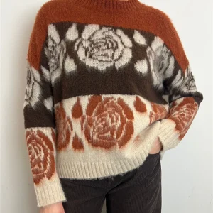 Girocollo Jaquard Rose Rigato Garzato - Haveone cod. MFP_P358