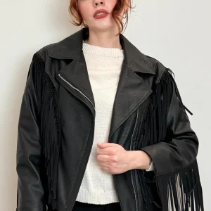 Giacca Biker Con Frange In Ecopelle - Haveone cod. KFS_Q015