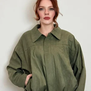 Bomber Donna Grace & Mila In Suede Verde Militare – Giacca Oversize Con Zip - Grace & Mila Paris cod. VERVE