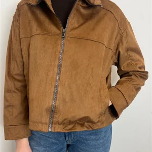 Giacca In Suede Con Zip E Coulisse Regolabile – Colore Cuoio - Please cod. V8911R23