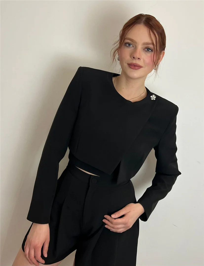 Blazer Crop Applicazione Gioiello Silence Limited Nero - immagine 5