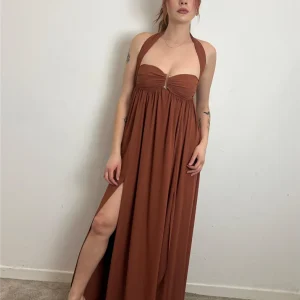 Abito Lungo Scollo A Cuore,spacchi Frontali E Drappeggio,allacciatura Halter - Silence Limited cod. AB4203