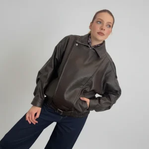 Giacca Effetto Pelle Marrone – Modello Oversize Con Elastico In Vita - Souvenir cod. S39M0571