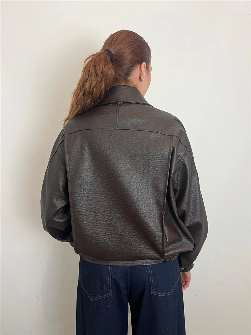 Giacca Effetto Pelle Marrone – Modello Oversize Con Elastico In Vita - Souvenir cod. S39M0571 - immagine 4