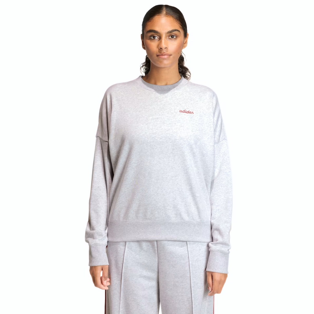 Adidas Felpa Seasonal Essentials Colorpop Con Grafica Ricamata – Light Grey Heather/Active Maroon