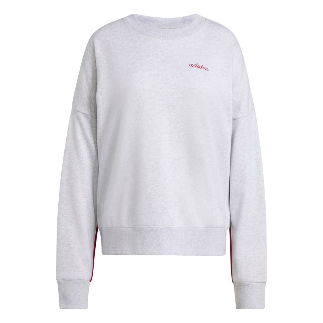 Adidas Felpa Seasonal Essentials Colorpop Con Grafica Ricamata – Light Grey Heather/Active Maroon - immagine 5