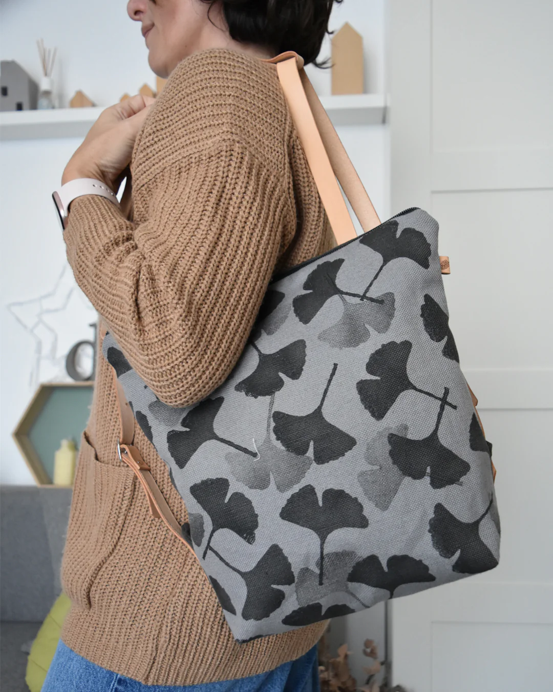 Zaino borsa CACTUS grigio azzurrino gingko - immagine 8